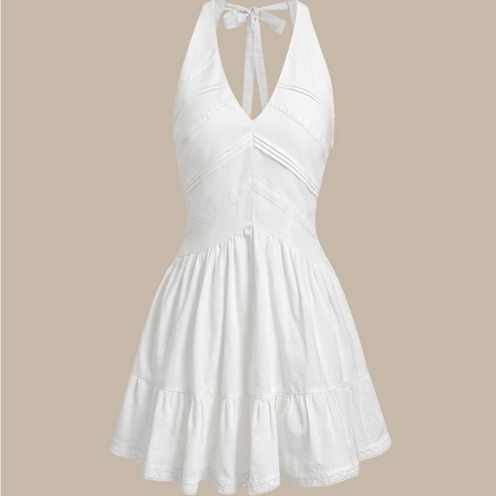 White Halter Mini Dress - Women's Summer Dress - Picture 4 of 6